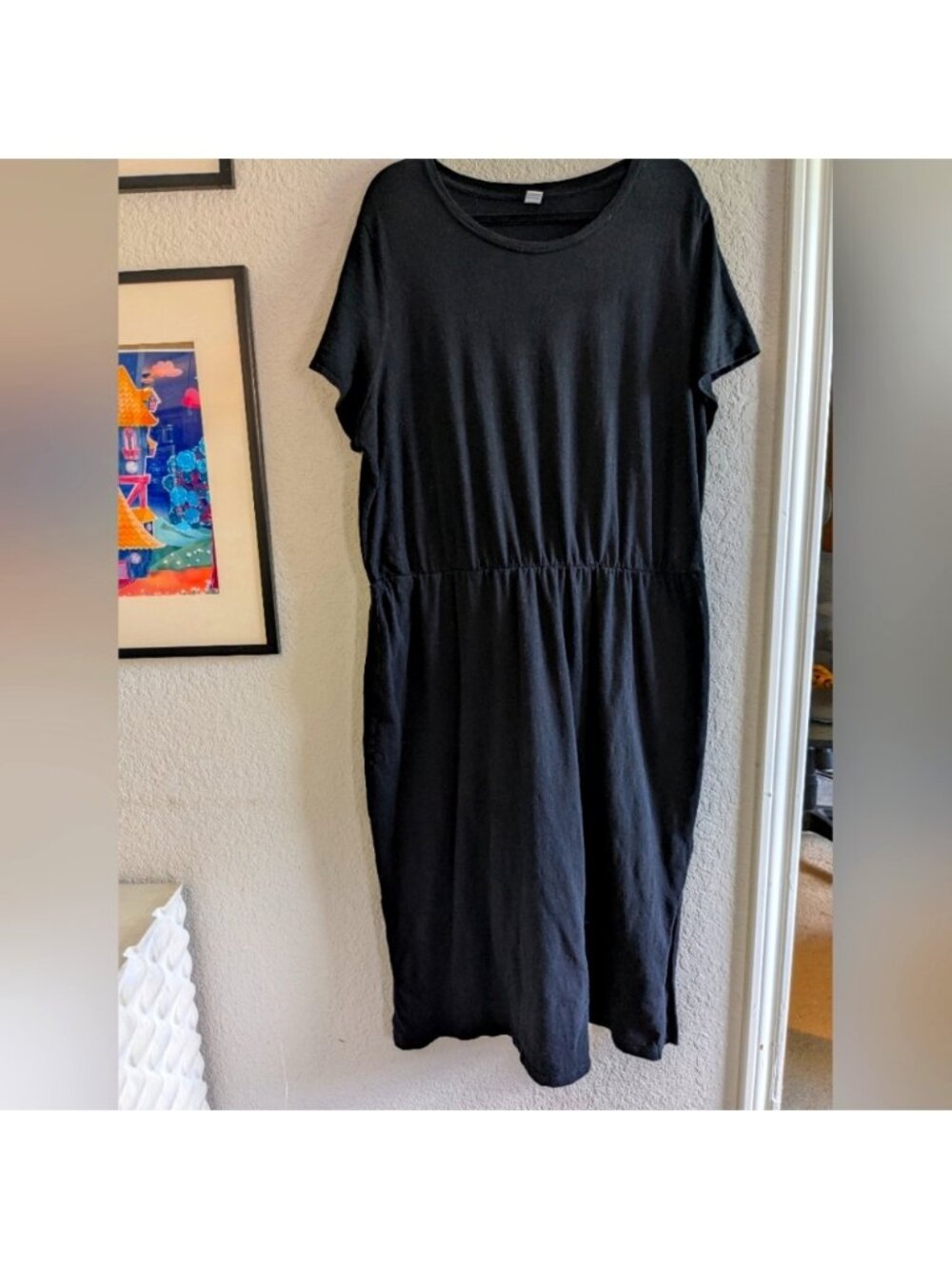 Old Navy 100% Cotton Midi Dress XXL Elastic Waist Side Slit Short Sleeve